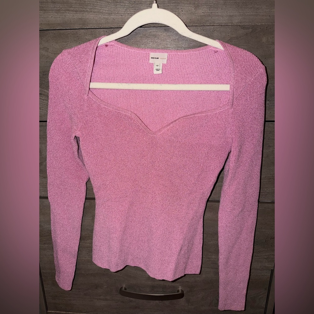 River Island Pink Glitter Knit Top Size UK 10